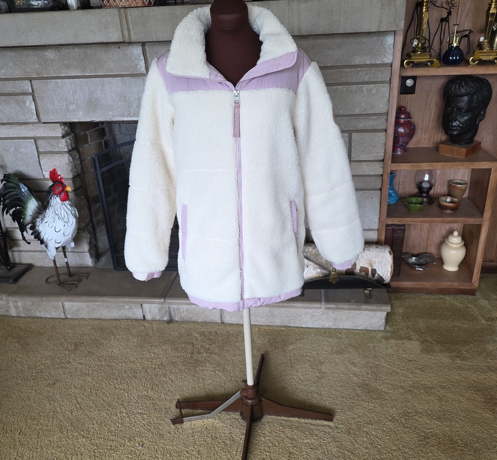 Women's Sherpa Hooded Jacket in White & Lavender